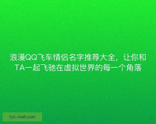 浪漫QQ飞车情侣名字推荐大全，让你和TA一起飞驰在虚拟世界的每一个角落
